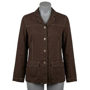 CC Couture Jacket Size M Brown Button Up Linen Blend Earthy Neutral Layering